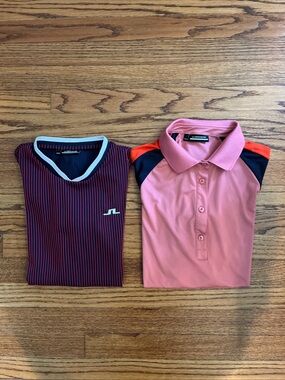 J Lindeberg Golf Shirts Women’s Large (2 Pc Lot) Golf Performance V-Neck & Polo